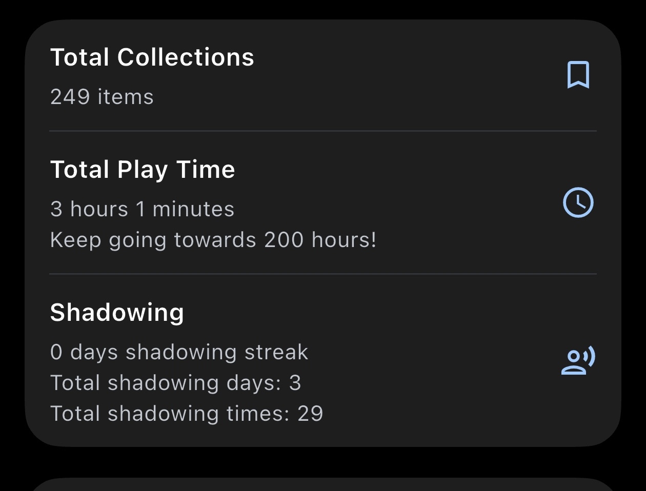 Shadow stats on the Account page